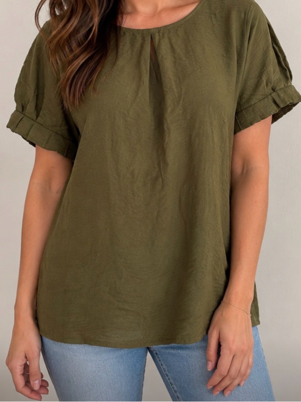Relaxed Olive Short Sleeve Blouse